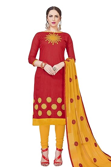 Leeza Store Womens Ethnic Wear Cotton Salwar Kameez (Red Color_Free Size)