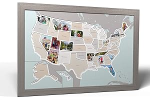 THUNDER BUNNY LABS 50 States USA Photo Map - Frame Optional - Made in America (Printed Map, Grey Frame)