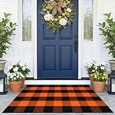 KOZYFLY Buffalo Plaid Rugs 2.3x3.6 ft Halloween Orange Black Front Door Mat | Washable Fall Rug, Woven Indoor Outdoor Rug for Front Porch, Cotton Checkered Doormat for Farmhouse Kitchen Entryway Decor