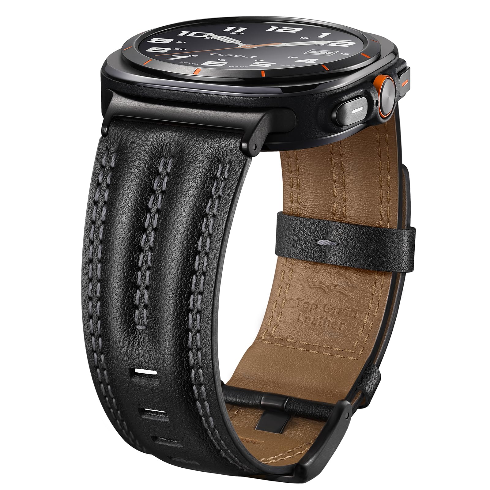 Tlselt Leather Band Compatible with Samsung Galaxy Watch Ultra 47mm(2025/2024), Genuine Leather Rugged Durable Classic Vintage Handcrafted Outdoor Business Travel Gift Samsung Watch Strap for Men