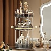 YCIA&DONE Rotating Makeup Organizer for Vanity, Large Capacity Make Up Storage Skin Care Shelf Perfume Holders Cosmetic Dresser Organizer Countertop Spinning 360 (Smoky Gray, 3Tiers)