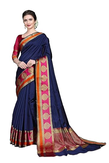COTTON SHOPY Womens Banarasi Art Silk Saree With Unstitched Blouse Piece
