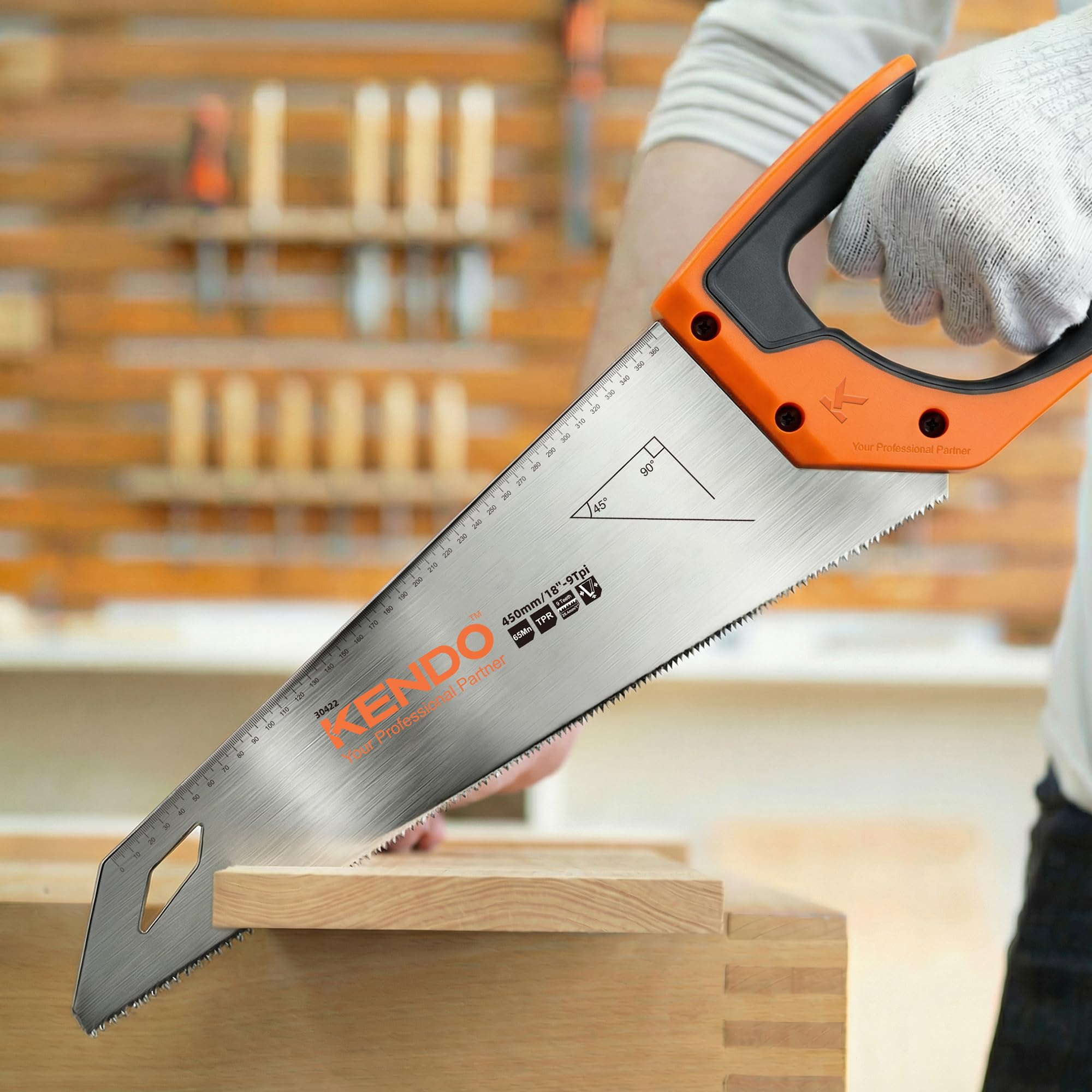 KENDO Fuchsschwanz Säge 450 mm, 9 Zähne/Zoll dreifach geschliffene Verzahnung 7