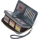 GAEKEAO Leather Credit Card Holder Wallet for Women RFID Blocking Large Capacity Bifold Zipper Card Case Organizer with Wristlet 45 Slots