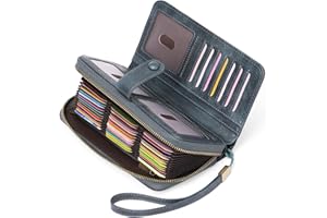 GAEKEAO Leather Credit Card Holder Wallet for Women RFID Blocking Large Capacity Bifold Zipper Card Case Organizer with Wristlet 45 Slots