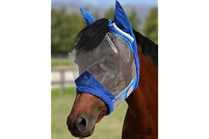 Harrison Howard CareMaster Horse Fly Mask UV Protective Fine Mesh with Extra Wool Soft Touch on Skin Champion Blue L