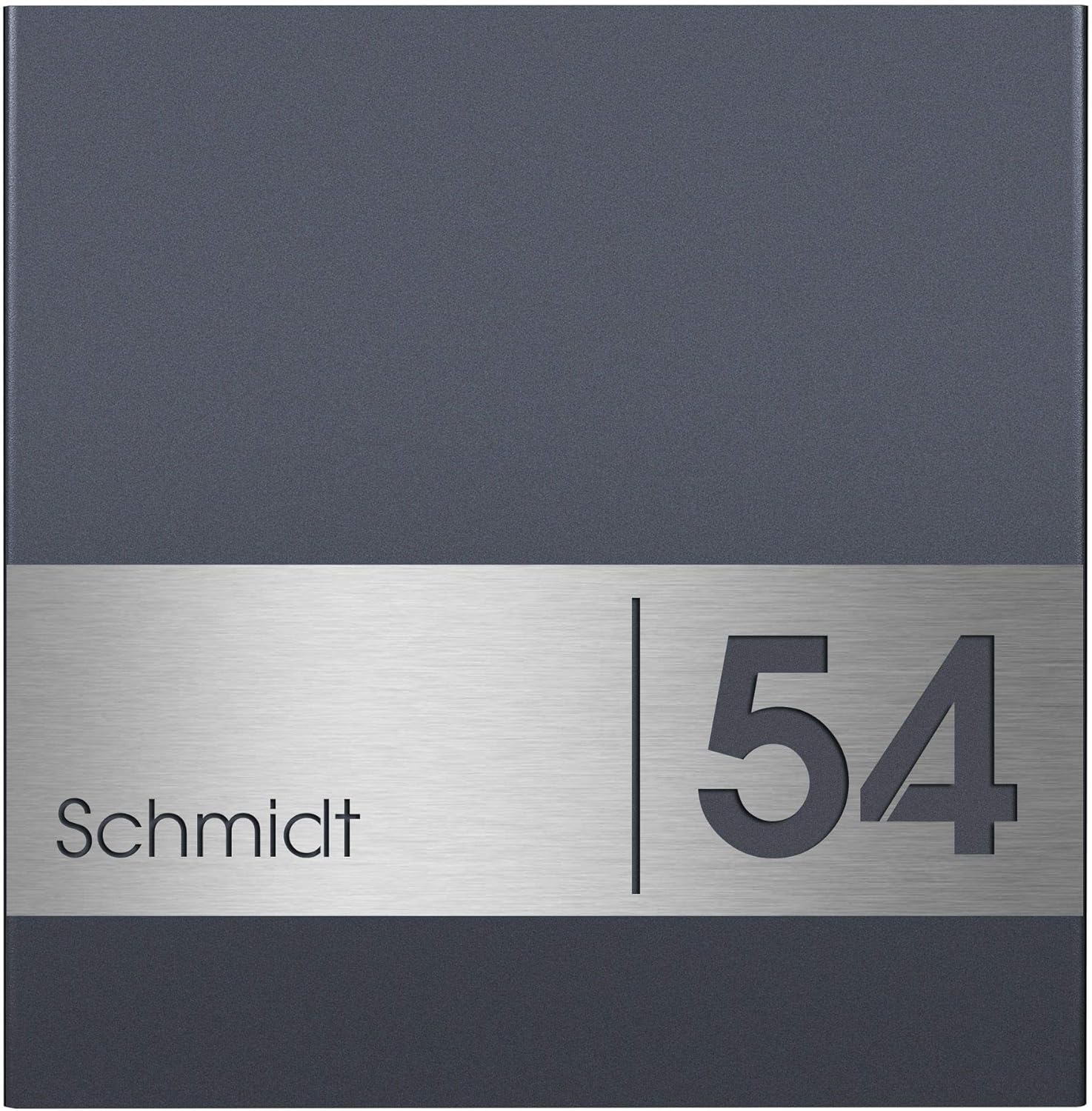 MOCAVI ZBox 111 Zaunbriefkasten mit Hausnummer und Name anthrazit-edelstahl ral7016 Zaunmontage Entnahme hinten Designer-Postkasten