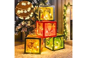Uptotop 4 Pcs Christmas Balloon Boxes with 4 Snowflake String Lights, 8 Sheets Xmas Stickers and 36 Balloons, Lighted Xmas Gift Boxes Indoor Christmas Tree Decor for Holiday Party