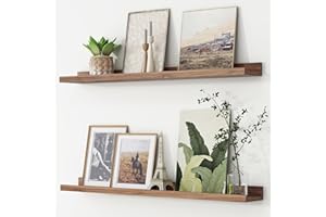 FLYJOE Picture Ledge Shelf, Floating Shelves Set of 2, 36 Inches Nursery Book Shelves for Toys Storage, Kids Bookshelf Wall Mounted for Living Room Bedroom Decor Books Photo Frames, Walnut