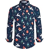 BOJIN Men's Dress Wrinkle-Free Floral Hawaiian Long Sleeve Flower Printed Casual Button Down Shirts with Pocket