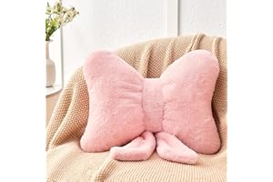 Mepherl Pink Bow Pillow,12'' Bow Shaped Pillow with Faux Rabbit Fur,Soft Bow Throw Pillows Aesthetic Bow Decorative Pillows for Bed Sofa Couch Home Decor