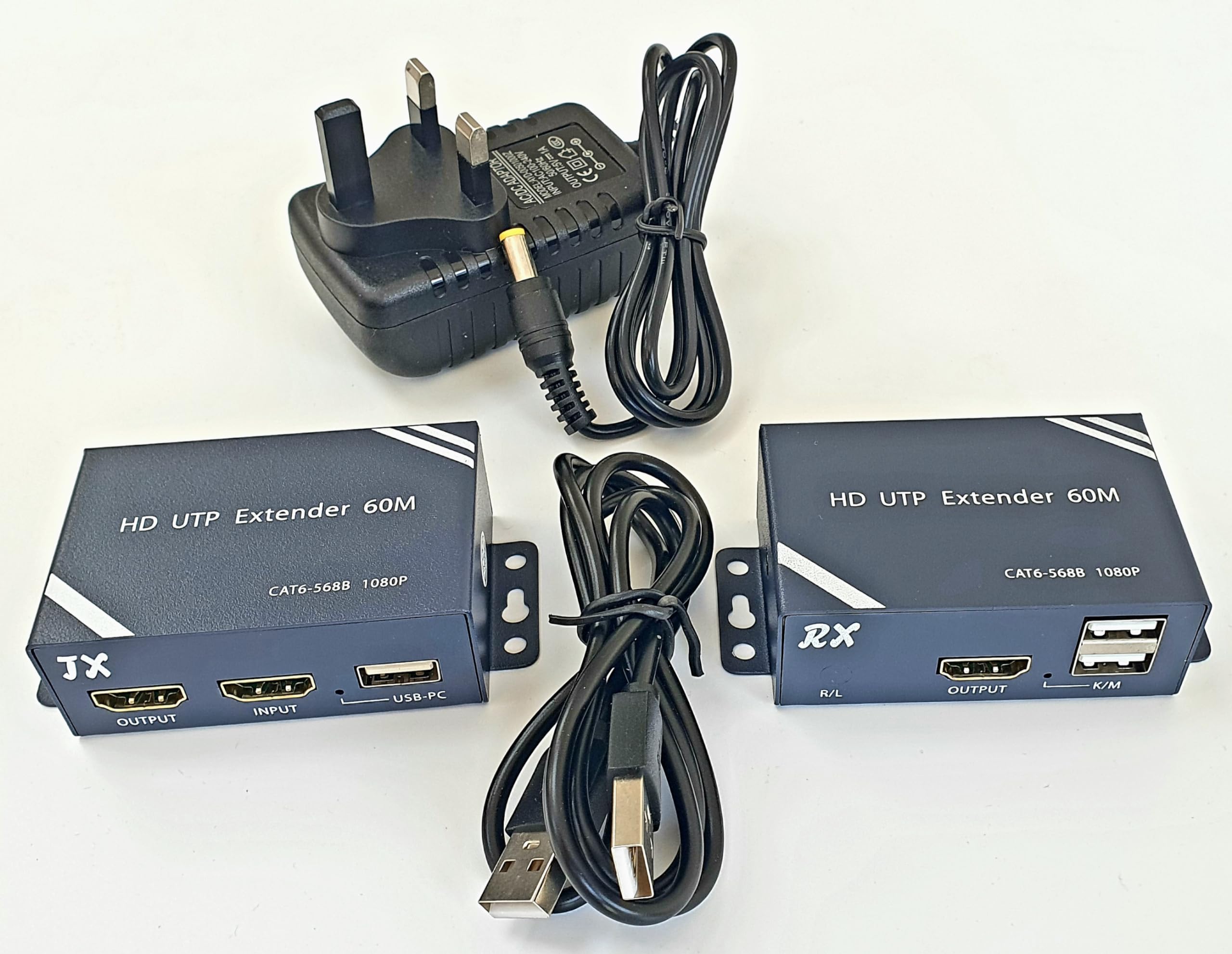 FOURKAY HDMI and USB KVM over CAT6/7 with HDMI Loop Out on TX. 60m Range. Ideal for CCTV or remote PC installs.