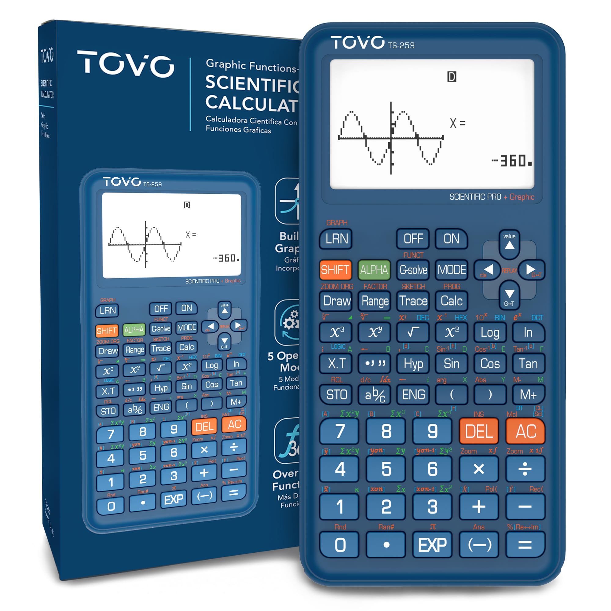 Photo 1 of TOVO Scientific Calculator with Graphing Functions, Multiple Modes, 360 Functions, Large Screen, Intuitive Interface for Beginners, High School & Advanced Courses, TS-259 (Developed by CATIGA)