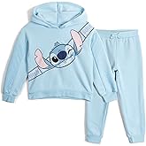 Disney Junior Girls Fleece Drop Shoulder Pullover Hoodie and Jogger Pants Outfit Set Toddler to Big Kid Sizes (2T - 14-16)