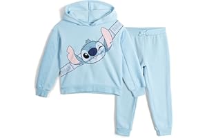Disney Junior Girls Fleece Drop Shoulder Pullover Hoodie and Jogger Pants Outfit Set Toddler to Big Kid Sizes (2T - 14-16)