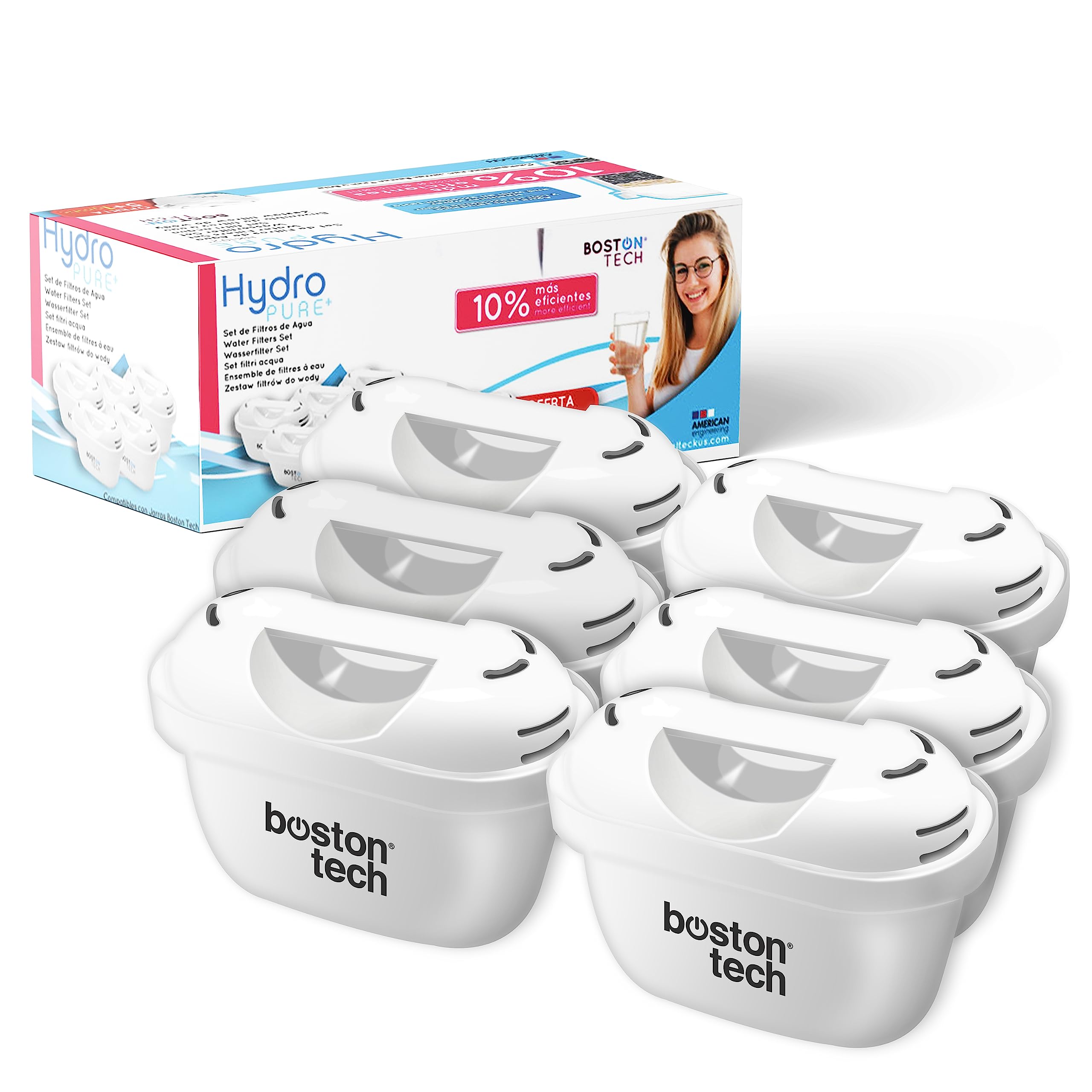 6 Hydro Pure+ Cartridges, water filters for filter jug compatible with Brita Maxtra and Maxtra+,INCLUDES ADAPTER, Prolonged Effect (12 Months, 60 days Each Filter) For Lime, Chlorine and Microplastics