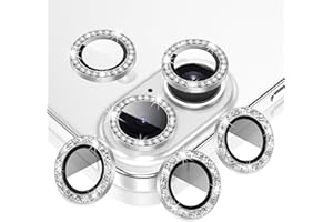 AGVEE 3+3 6 Pack for iPhone 16 6.1" / 16 Plus 6.7" Camera Lens Protector, Bling Diamond & Bling Glitter Metal Ring 9H Tempere