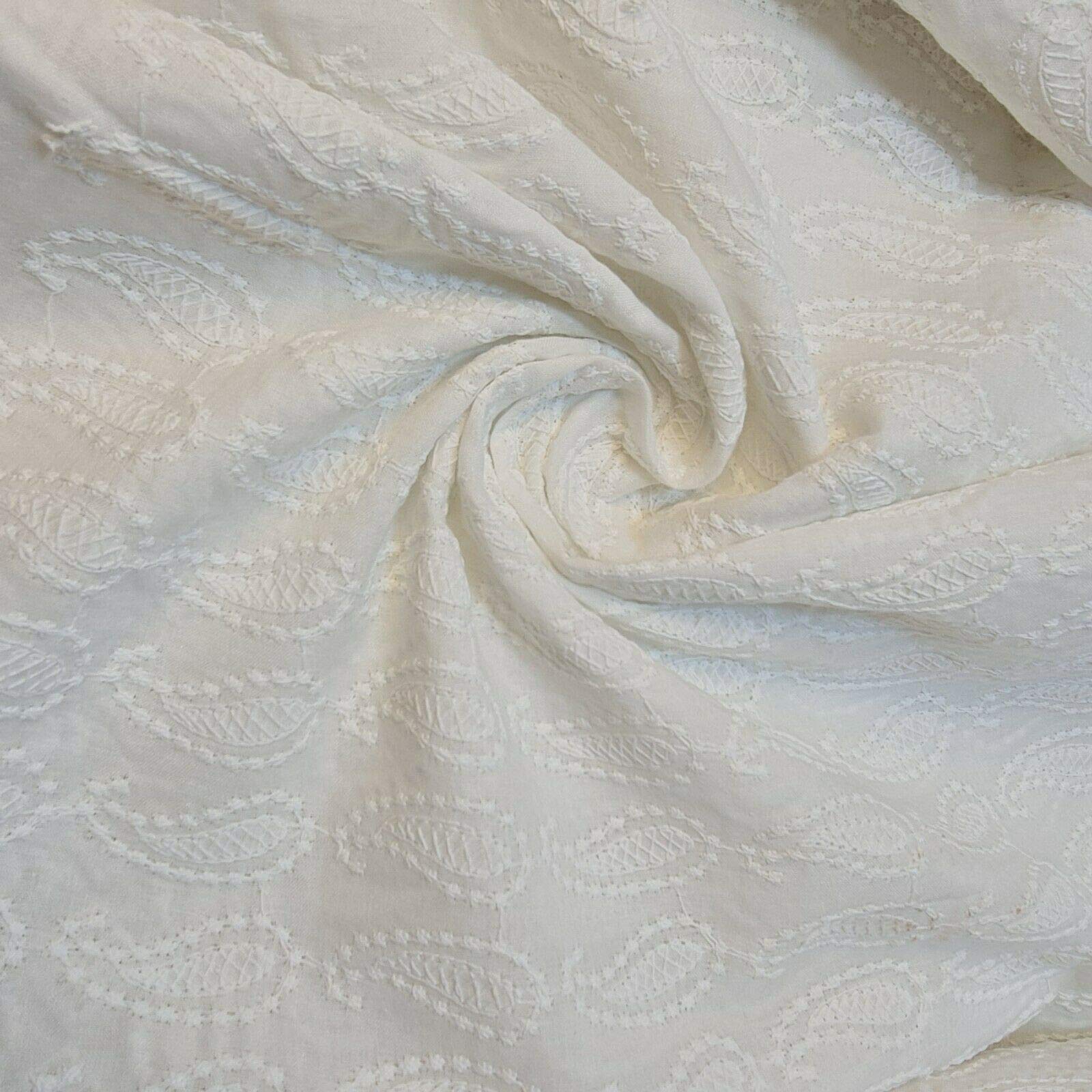 TEXTILE STATION New 100% Cotton Lawn Broderie Anglaise Embroidery Dress Craft Fabric 44" (Ivory)