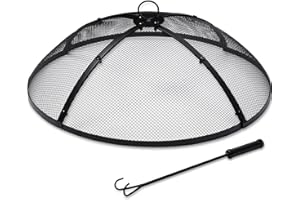 Lineslife Fire Pit Spark Screen 24 Inch Cover Round, Heavy Duty Collapsible Outdoor Fire Pit Mesh Screen, Metal Fire Pit Top Lid with Ring Handle for Patio Backyard, Black
