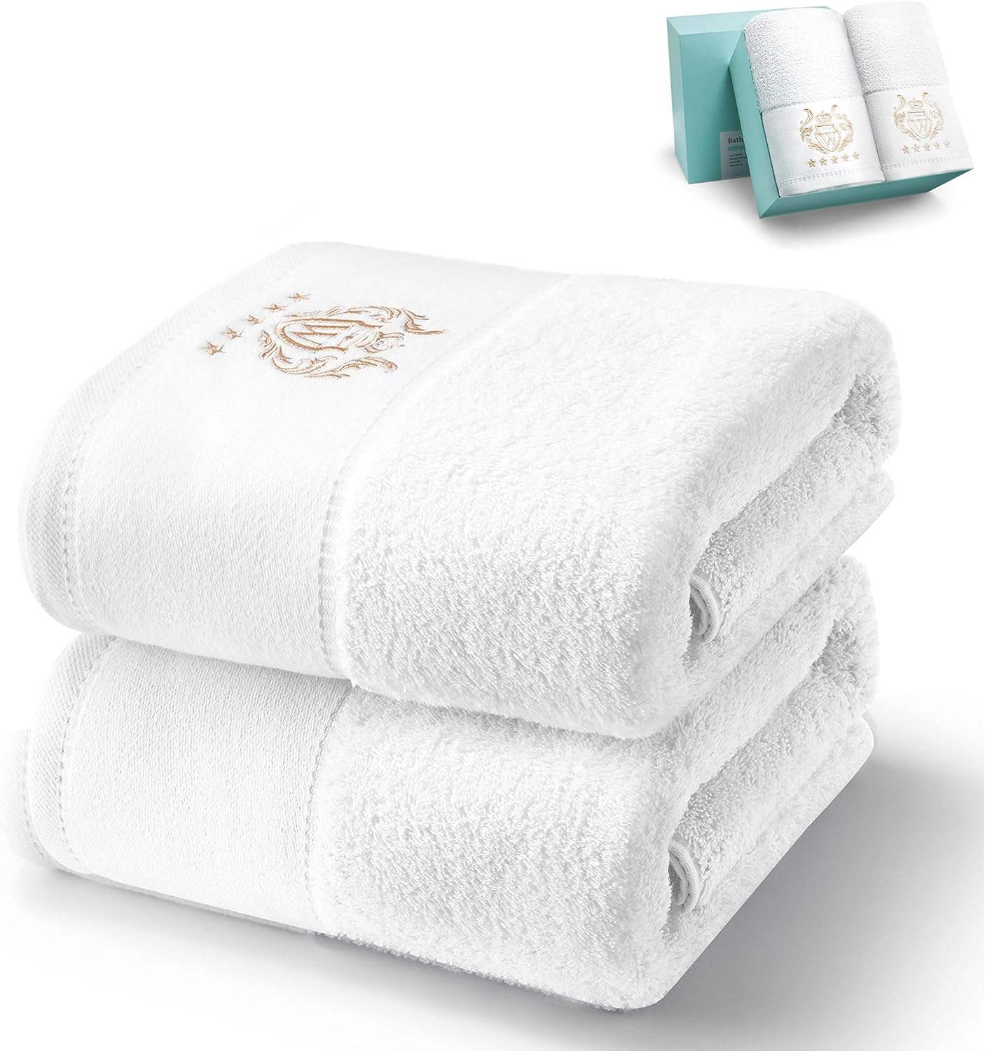 WIIKWEEK 100% Cotton Bath Towel Set, 27"x54" ,White Luxurious 600 GSM Large Bath Towels,Highly Absorbent,Super Soft Towels for Bathroom, (2 Pieces): Kitchen & Dining