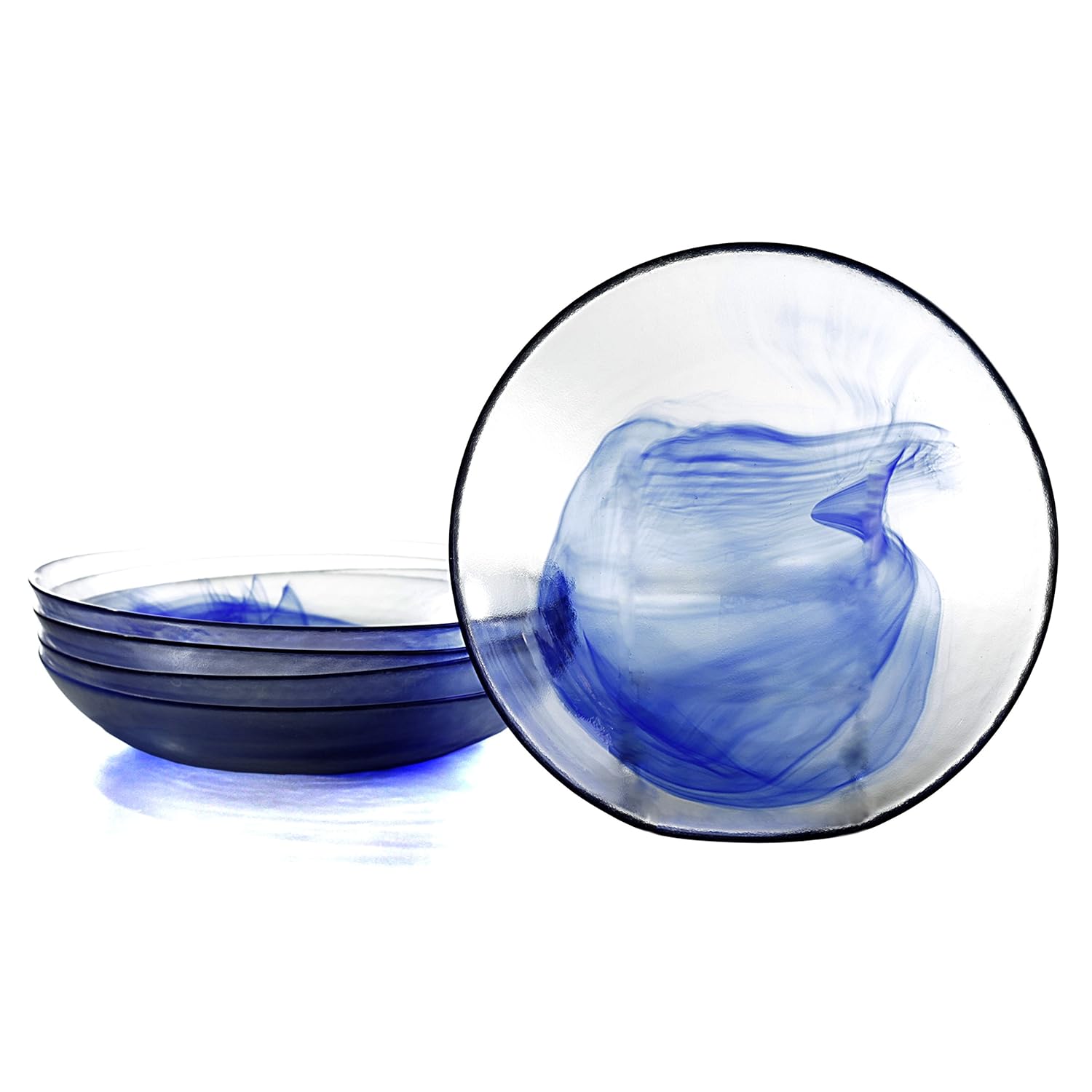 Bormioli Rocco Murano Soup Plates, Tempered glass. Blue, Set of 6, 8.6
