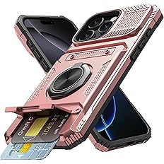 Vofolen Compatible with iPhone 16 Pro Max Case Wallet with Card Holder [Store 2 Cards] + 360° Rotated Ring Kickstand Heavy Du