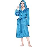PAVILIA Women Robe with Hood, Fleece Fluffy Soft Long Hooded Robe, Plush Fuzzy Cozy Warm Bathrobe Shower Spa