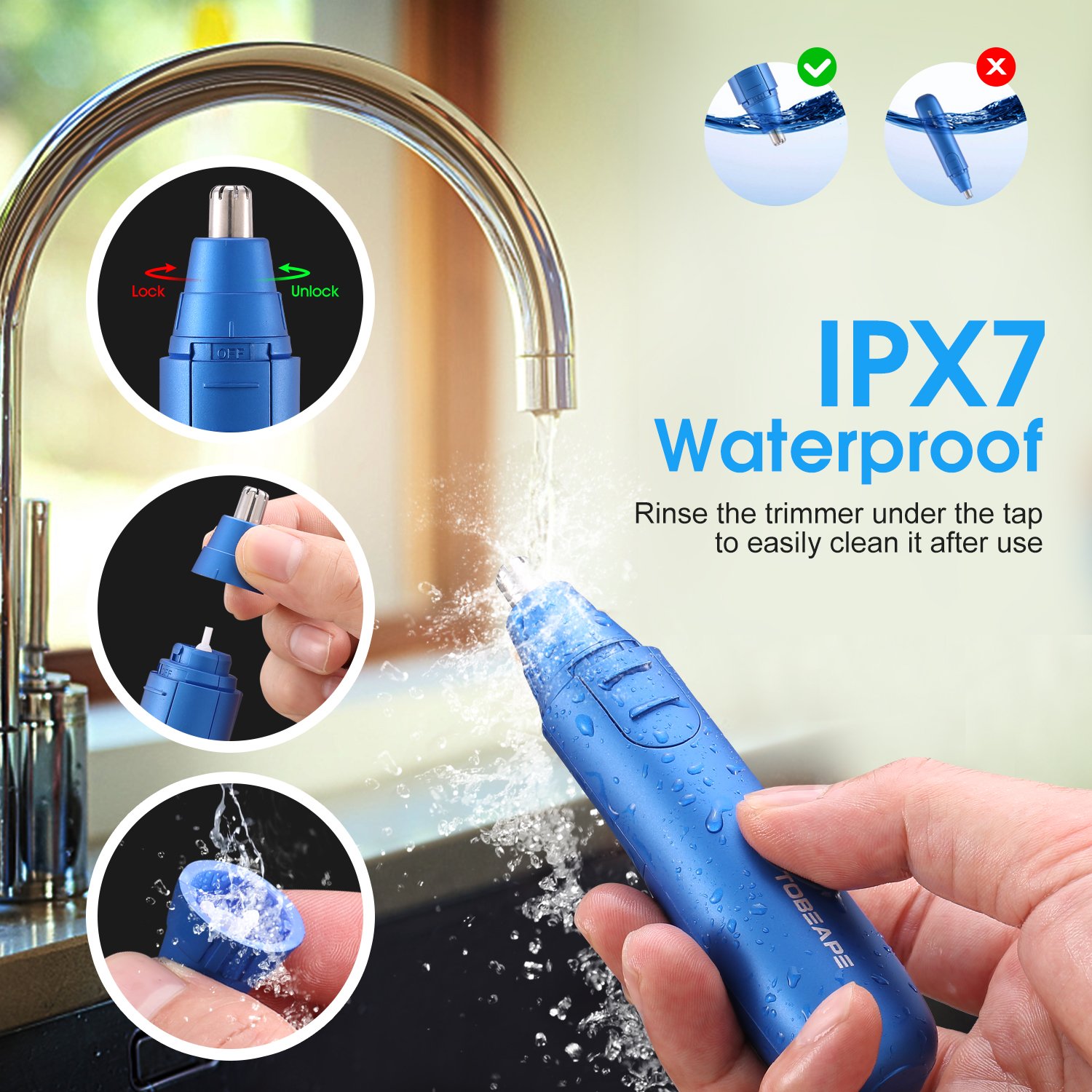 Tobeape Nose Trimmer and Ear Hair Trimmer for Men Women, Wet/Dry Painless Trimmer Nose Hair Clippers, Vacuum Cleaning System, Dual Edge Blades& LED Light