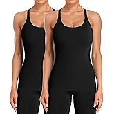 ATTRACO 2 Pack Ribbed Workout Tank Top with Built in Bra for Women Tight Fit Seamless Yoga Top