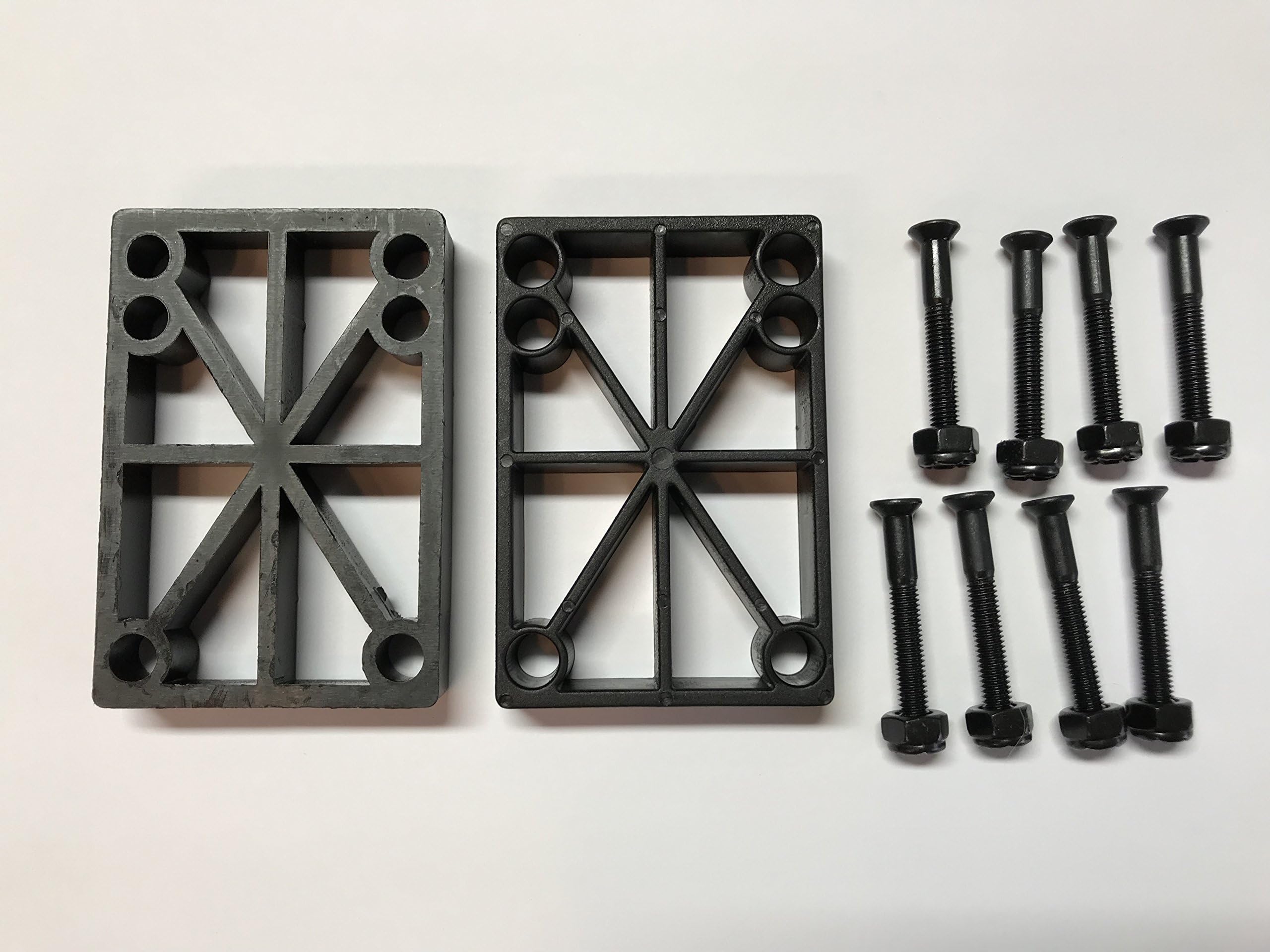 1/2” Plastic Skateboard Riser Pads and 1.5” Black Skateboard Hardware