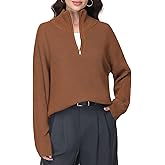 Simlakey Women Quarter Zip Sweater Oversized Collared Ribbed Knit Pullover Long Sleeve V Neck Casual Jumper Fall Fashion Top