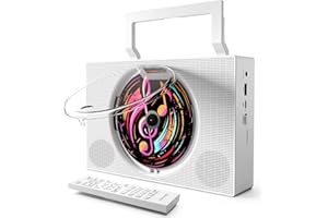 ROADOM Portable CD Player Boombox with Bluetooth - Rechargeable CD Player with FM Radio, USB, AUX, Remote Control - Stereo Sound System with 4000mAh Battery - Supports CD/CD-R/CD-RW/MP3/WMA