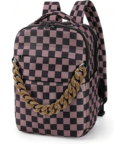 Canvas PU Leather Checkered Backpack Purse Laptop Travel Daypack Amazon.com: MININAI Checkered Aesthetic Backpack for Women  main image 2