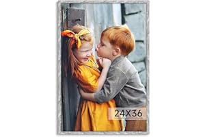 HLIWEGNS White Gray 24x36 Frame - Single Frame - Rustic Woodgrain 24 x 36 Poster Frame with Plexiglass for Wall Gallery Display, 24x36 Picture Frame for Puzzle, Artwork, Photo and Poster - Ideal Christmas Day
