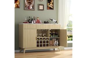 GYFIMOIE Wine Bar Cabinet with 3 Drawers，Home Liquor Cabinets with Wine and Glasss Rack, Fluted Coffee Bar Cabinet with Adjustable Shelves, Buffet Sideboard for Kitchen,Living Room, Dining Room, Entryway