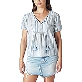 Lucky Brand Women's Open Neck Embroidered Peasant Blouse