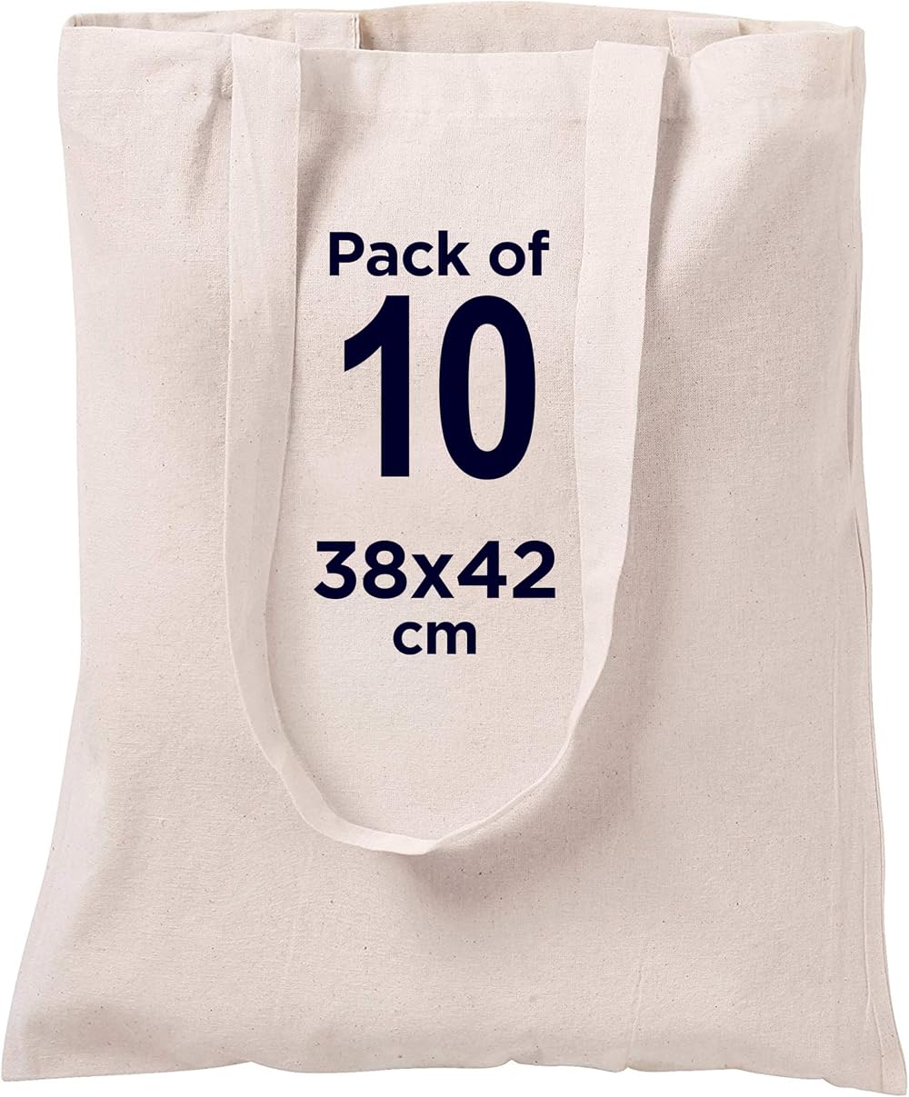 CENTRIX Natural Cotton Tote Bags 10 Pack 15 x 16 inch Eco Friendly Canvas
