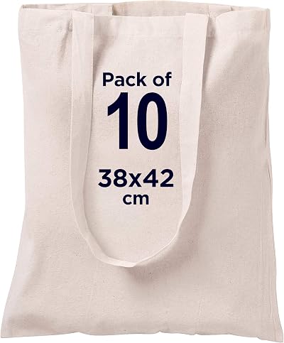 CENTRIX Natural Cotton Tote Bags 10 Pack 15 x 16 inch Eco Friendly Canvas