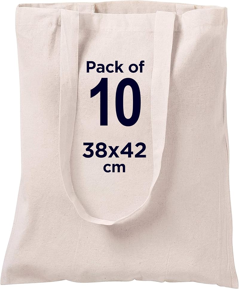 CENTRIX Natural Cotton Tote Bags 10 Pack 15 x 16 inch Eco Friendly Canvas