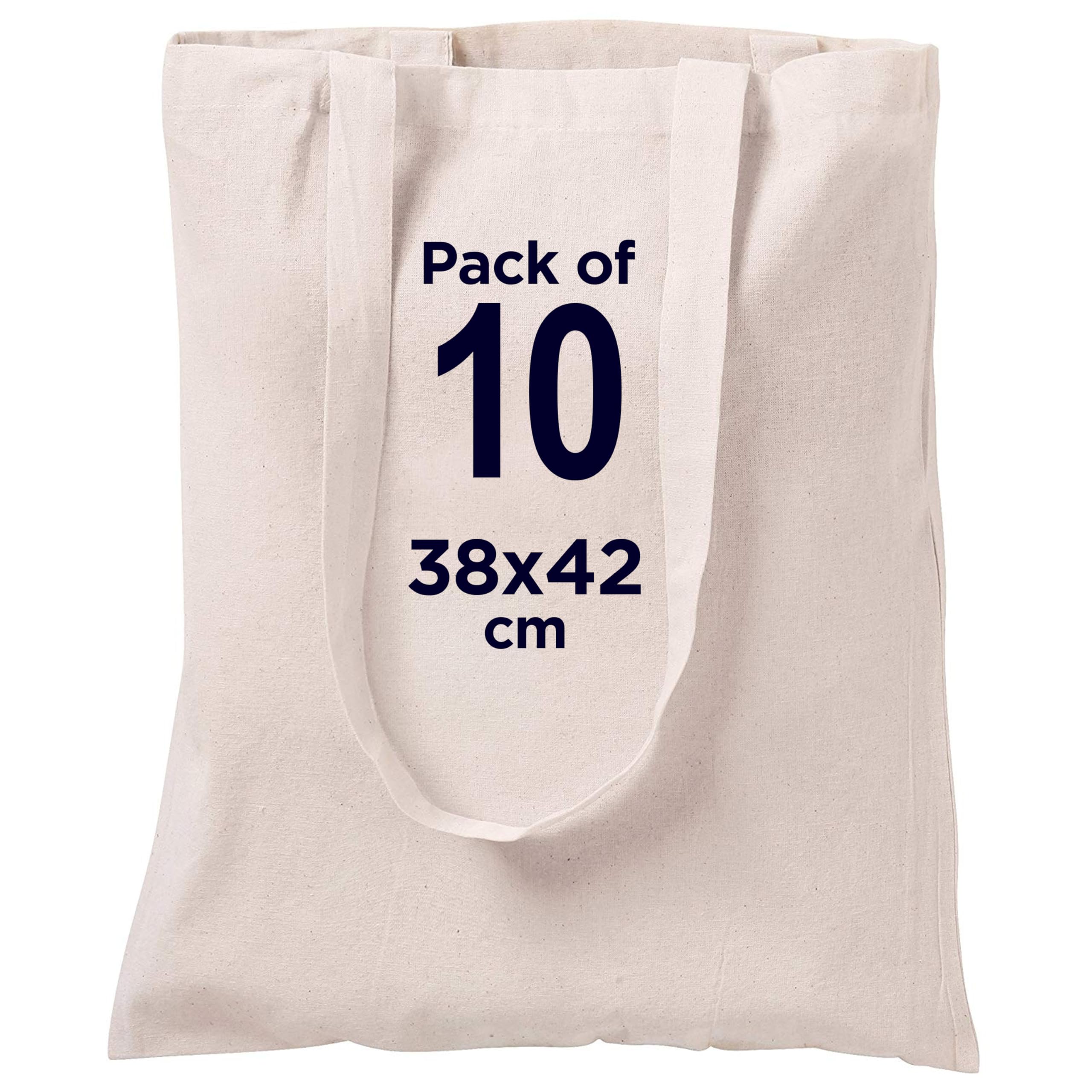 CENTRIX Natural Cotton 10 pack 15 X 16 inch reusable grocery bags, 5.5 oz cotton canvas tote, eco friendly super strong washable great choice for promotion branding and gift