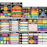 Fankya 15PCS Reading Comprehension Posters Classroom Library Decor Reading Bulletin Board English Posters Elementary Educational Wall Decorations for Middle High Schools Teacher Supplies