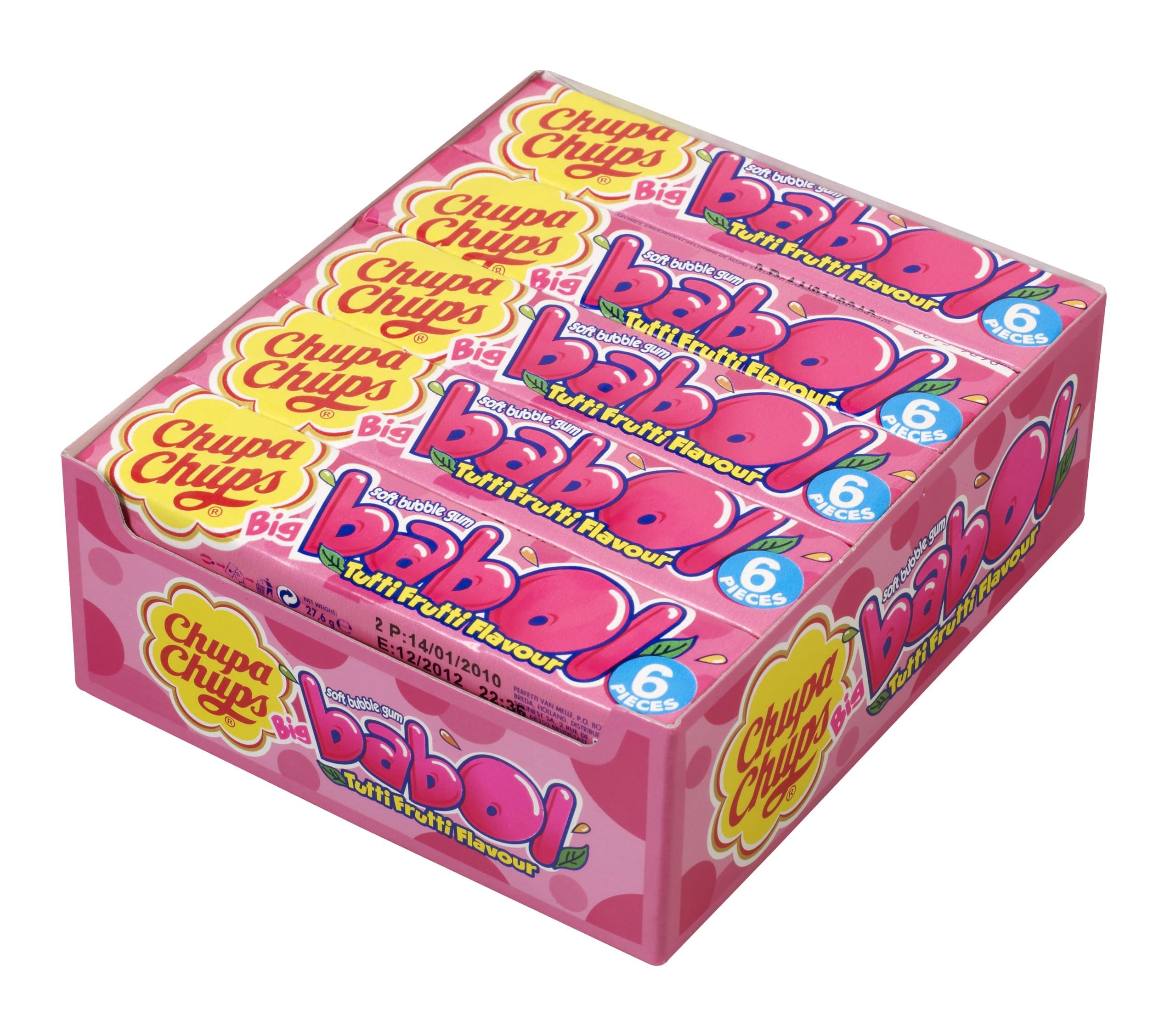 Chupa Chups Big Babol Bubble Gum, Tutti Frutti Tongue Painter Sweets, Suitable for Vegetarians - 20 x 6 Piece Packs