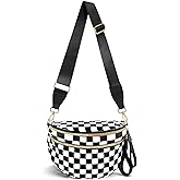 URSKYTOUS Checkered Crossbody Bags for Women Nylon Bum Bag Spacious Trendy Fanny Pack Large Sling Bags with Adjustable Strap