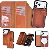 Bayelon Wallet Case for iPhone 17 Pro, Trifold Leather Wallet, Detachable Magnetic Flip Folio Cover, Card Holder for Men and Women, MagSafe Compatible, RFID - Vintage Brown