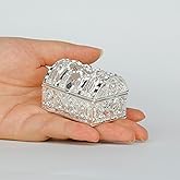 Silver Treasure Chest Openwork Jewelry Box with Crystal Rhinestones Small Trinket Boxes Hinged Jewelry Boxes Gifts for Girls or Women