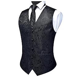 GUSLESON Black Mens Vest Tie and Bow Tie Set Formal