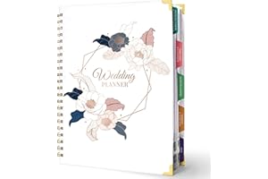 PINCHOCO Wedding Planner - Wedding Planner Book and Organizer for The Bride with 5 Tabbed Sections, 9" x 11.9", Hardcover with Metal Corner + 5 Inner Pocket + Sticker + Notes Pages - Engraved Floral