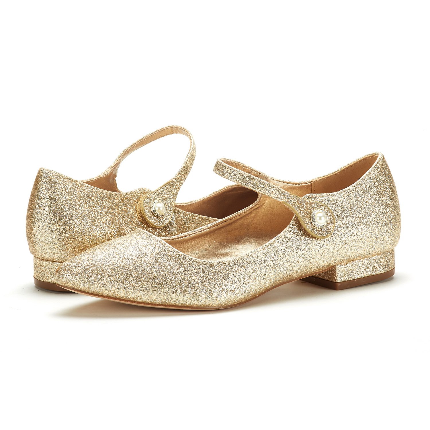 DREAM PAIRS Women's Sole_Silky Gold/Glitter Fashion Low Stacked Ankle Straps Flats Shoes Size 9.5 M US - Image 5