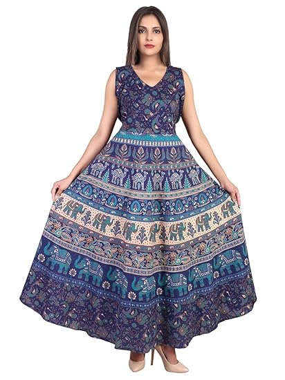 Women's A-Line Maxi Dress (JSL116_Blue_Free Size)