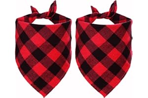 STMK 2 Pack Christmas Plaid Dog Bandanas, Holiday Plaid Dog Bandanas for Large Medium Dog Christmas Costume Decorations (Larg